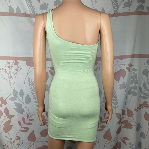 Lime/Pistachio Slinky Ruched Cut Out Bodycon Dress Small - Picture 2 of 7